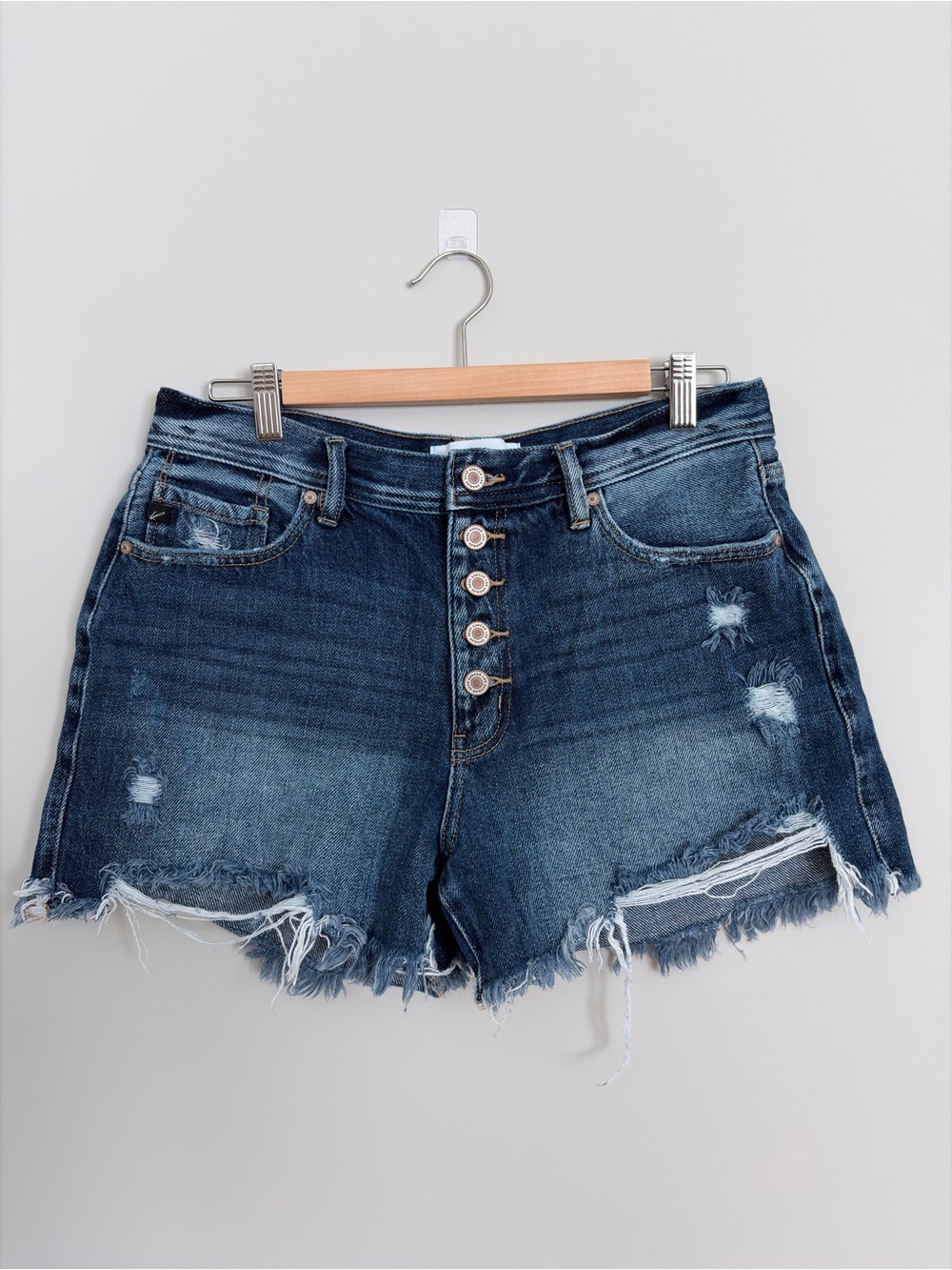 Kancan Women’s Dark Blue Distressed Denim Shorts XL